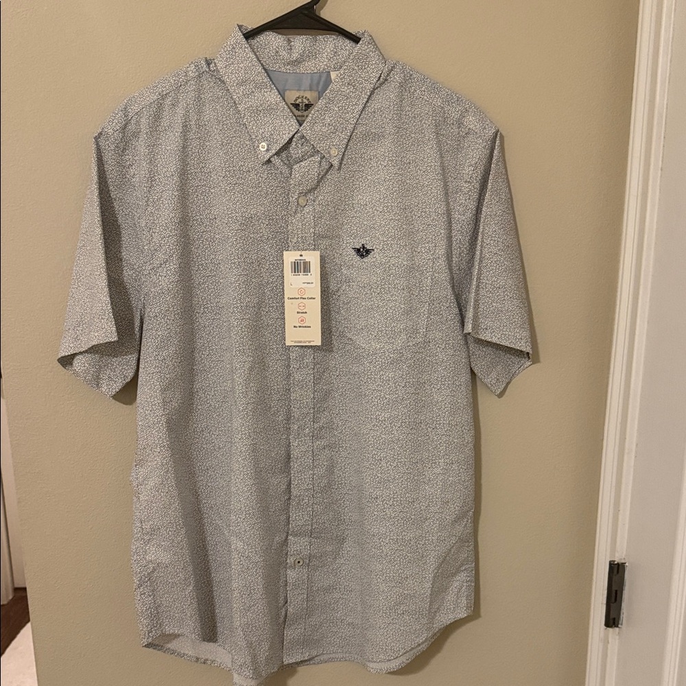Dockers Men's Blue Patterned Button-Down Shirt